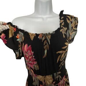 PATRONS OF PEACE Tropical Delight Jumpsuit Black with Gorgeous Florals Sm-Med
